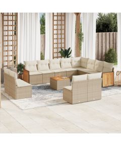 vidaXL 13-częściowy zestaw mebli ogrodowych z poduszkami, beżowy, polirattan Dārza mēbeļu komplekti