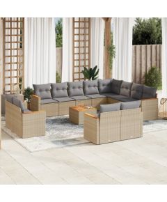 vidaXL 13-częściowy zestaw mebli ogrodowych z poduszkami, beżowy, polirattan Dārza mēbeļu komplekti