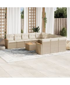 vidaXL 12-częściowy zestaw mebli ogrodowych z poduszkami, beżowy, polirattan Dārza mēbeļu komplekti