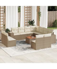vidaXL 12-częściowy zestaw mebli ogrodowych z poduszkami, beżowy, polirattan Dārza mēbeļu komplekti