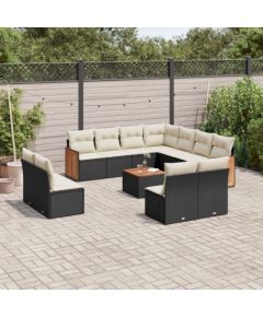 vidaXL 12-częściowy zestaw mebli do ogrodu, z poduszkami, czarny, polirattan Dārza mēbeļu komplekti