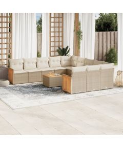 vidaXL 12-częściowy zestaw mebli ogrodowych z poduszkami, beżowy, polirattan Dārza mēbeļu komplekti