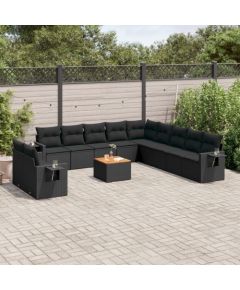 vidaXL 12-częściowy zestaw mebli do ogrodu, z poduszkami, czarny, polirattan Dārza mēbeļu komplekti