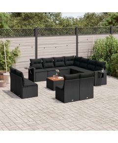 vidaXL 12-częściowy zestaw mebli do ogrodu, z poduszkami, czarny, polirattan Dārza mēbeļu komplekti