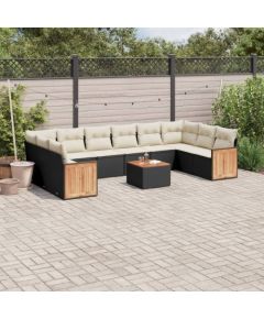 vidaXL 11-częściowy zestaw wypoczynkowy do ogrodu, poduszki czarny rattan PE Dārza mēbeļu komplekti