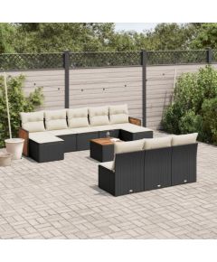 vidaXL 11-częściowy zestaw wypoczynkowy do ogrodu, poduszki czarny rattan PE Dārza mēbeļu komplekti