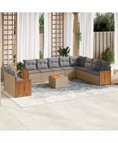 vidaXL 11-częściowy zestaw mebli ogrodowych z poduszkami, beżowy, polirattan Dārza mēbeļu komplekti