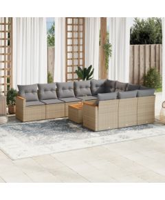 vidaXL 11-częściowy zestaw mebli ogrodowych z poduszkami, beżowy, polirattan Dārza mēbeļu komplekti