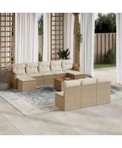 vidaXL 11-częściowy zestaw mebli ogrodowych z poduszkami, beżowy, polirattan Dārza mēbeļu komplekti