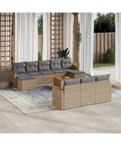 vidaXL 11-częściowy zestaw mebli ogrodowych z poduszkami, beżowy, polirattan Dārza mēbeļu komplekti