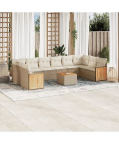 vidaXL 11-częściowy zestaw mebli ogrodowych z poduszkami, beżowy, polirattan Dārza mēbeļu komplekti