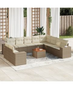 vidaXL 11-częściowy zestaw mebli ogrodowych z poduszkami, beżowy, polirattan Dārza mēbeļu komplekti