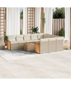 vidaXL 11-częściowy zestaw mebli ogrodowych z poduszkami, beżowy, polirattan Dārza mēbeļu komplekti