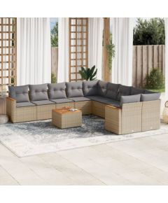 vidaXL 11-częściowy zestaw mebli ogrodowych z poduszkami, beżowy, polirattan Dārza mēbeļu komplekti