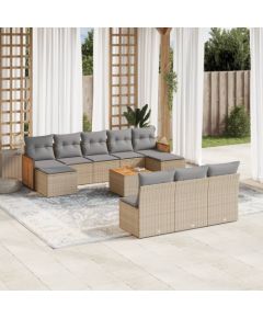 vidaXL 11-częściowy zestaw mebli ogrodowych z poduszkami, beżowy, polirattan Dārza mēbeļu komplekti