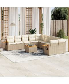 vidaXL 11-częściowy zestaw mebli ogrodowych z poduszkami, beżowy, polirattan Dārza mēbeļu komplekti