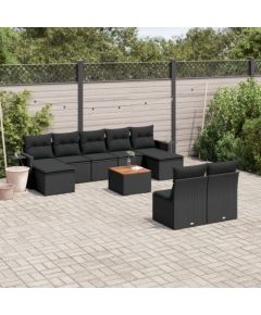 vidaXL 10-częściowy zestaw wypoczynkowy do ogrodu, poduszki czarny rattan PE Dārza mēbeļu komplekti