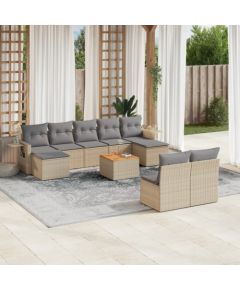 vidaXL 10-częściowy zestaw mebli ogrodowych z poduszkami, mieszany beż Dārza mēbeļu komplekti