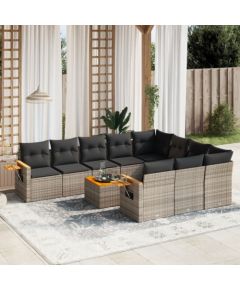 vidaXL vidaXL 11-cz. zestaw mebli ogrodowych z poduszkami, szary rattan PE Dārza mēbeļu komplekti