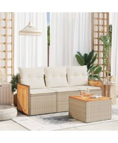 vidaXL 4-częściowy zestaw mebli ogrodowych z poduszkami, beżowy, polirattan Dārza mēbeļu komplekti