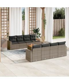 vidaXL 9-częsciowy zestaw mebli ogrodowych z poduszkami, szary, polirattan Dārza mēbeļu komplekti