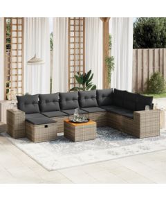 vidaXL 9-częsciowy zestaw mebli ogrodowych z poduszkami, szary, polirattan Dārza mēbeļu komplekti