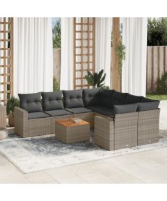 vidaXL 9-częsciowy zestaw mebli ogrodowych z poduszkami, szary, polirattan Dārza mēbeļu komplekti