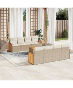 vidaXL 9-częsciowy zestaw mebli ogrodowych z poduszkami, beżowy, polirattan Dārza mēbeļu komplekti