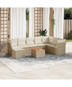 vidaXL 9-częsciowy zestaw mebli ogrodowych z poduszkami, beżowy, polirattan Dārza mēbeļu komplekti