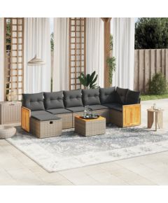 vidaXL 8-częsciowy zestaw mebli ogrodowych z poduszkami, szary, polirattan Dārza mēbeļu komplekti