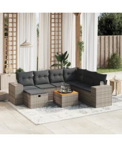 vidaXL 8-częsciowy zestaw mebli ogrodowych z poduszkami, szary, polirattan Dārza mēbeļu komplekti