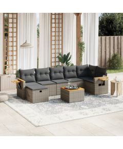 vidaXL 8-częsciowy zestaw mebli ogrodowych z poduszkami, szary, polirattan Dārza mēbeļu komplekti