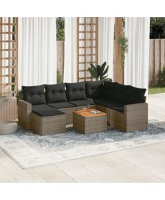 vidaXL 8-częsciowy zestaw mebli ogrodowych z poduszkami, szary, polirattan Dārza mēbeļu komplekti