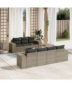 vidaXL 8-częsciowy zestaw mebli ogrodowych z poduszkami, szary, polirattan Dārza mēbeļu komplekti