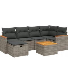 vidaXL 7-częsciowy zestaw wypoczynkowy do ogrodu, z poduszkami, szary Dārza mēbeļu komplekti