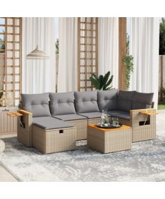 vidaXL 7-częsciowy zestaw mebli ogrodowych z poduszkami, mieszany beż Dārza mēbeļu komplekti