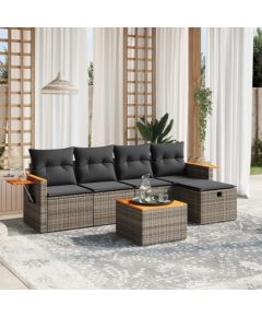 vidaXL 6-częsciowy zestaw mebli ogrodowych z poduszkami, szary, polirattan Dārza mēbeļu komplekti