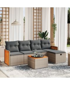 vidaXL 6-częsciowy zestaw mebli ogrodowych z poduszkami, szary, polirattan Dārza mēbeļu komplekti