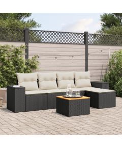 vidaXL 6-częsciowy zestaw mebli ogrodowych z poduszkami, czarny polirattan Dārza mēbeļu komplekti