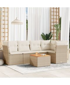 vidaXL 6-częsciowy zestaw mebli ogrodowych z poduszkami, beżowy, polirattan Dārza mēbeļu komplekti