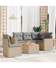 vidaXL 6-częsciowy zestaw mebli ogrodowych z poduszkami, beżowy, polirattan Dārza mēbeļu komplekti