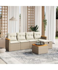 vidaXL 6-częsciowy zestaw mebli ogrodowych z poduszkami, beżowy, polirattan Dārza mēbeļu komplekti