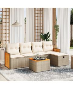 vidaXL 6-częsciowy zestaw mebli ogrodowych z poduszkami, beżowy, polirattan Dārza mēbeļu komplekti