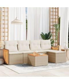 vidaXL 6-częsciowy zestaw mebli ogrodowych z poduszkami, beżowy, polirattan Dārza mēbeļu komplekti