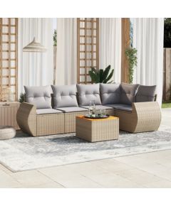 vidaXL 6-częsciowy zestaw mebli ogrodowych z poduszkami, beżowy, polirattan Dārza mēbeļu komplekti