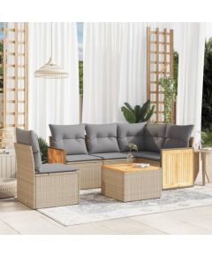 vidaXL 6-częsciowy zestaw mebli ogrodowych z poduszkami, beżowy, polirattan Dārza mēbeļu komplekti