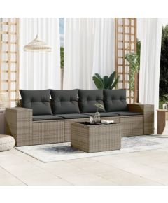 vidaXL 5-częsciowy zestaw wypoczynkowy do ogrodu, poduszki, szary rattan PE Dārza mēbeļu komplekti