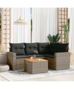 vidaXL 5-częsciowy zestaw wypoczynkowy do ogrodu, poduszki, szary rattan PE Dārza mēbeļu komplekti