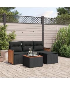 vidaXL 5-częsciowy zestaw wypoczynkowy do ogrodu, poduszki, czarny rattan PE Dārza mēbeļu komplekti