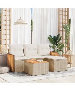 vidaXL 5-częsciowy zestaw mebli ogrodowych z poduszkami, beżowy, polirattan Dārza mēbeļu komplekti